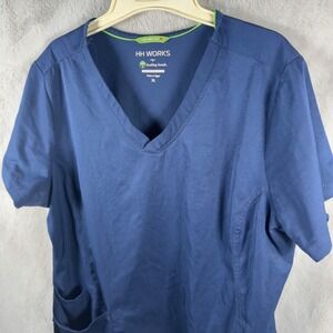 HH Works Healing Hands Navy‎ Blue V-Neck Scrub Top Medical Uniform XL
